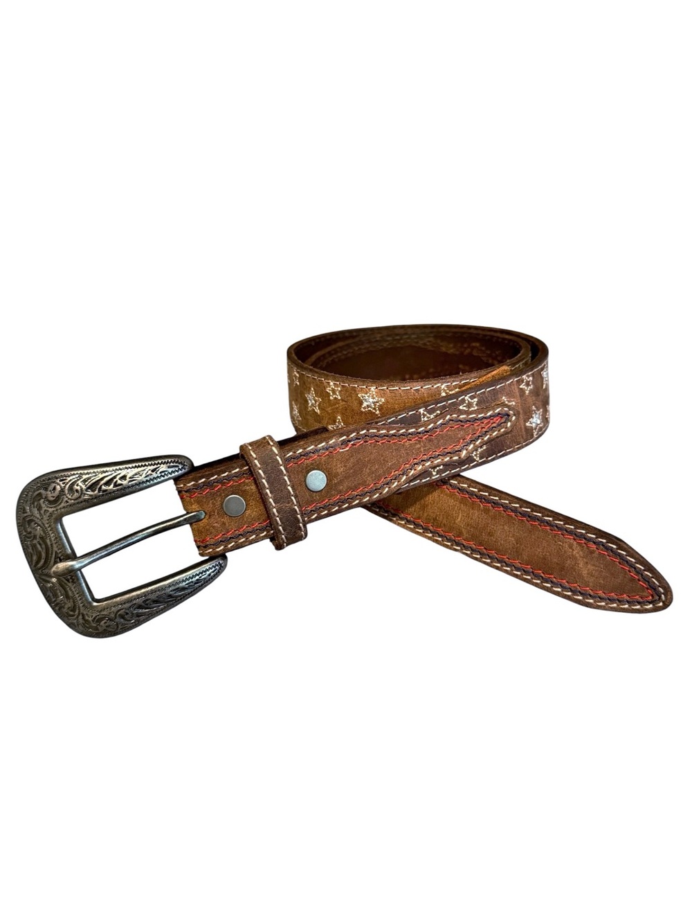 Shyanne Embroidered Stars Brown Leather Belt Size 26 XS Western Cowgirl Rodeo